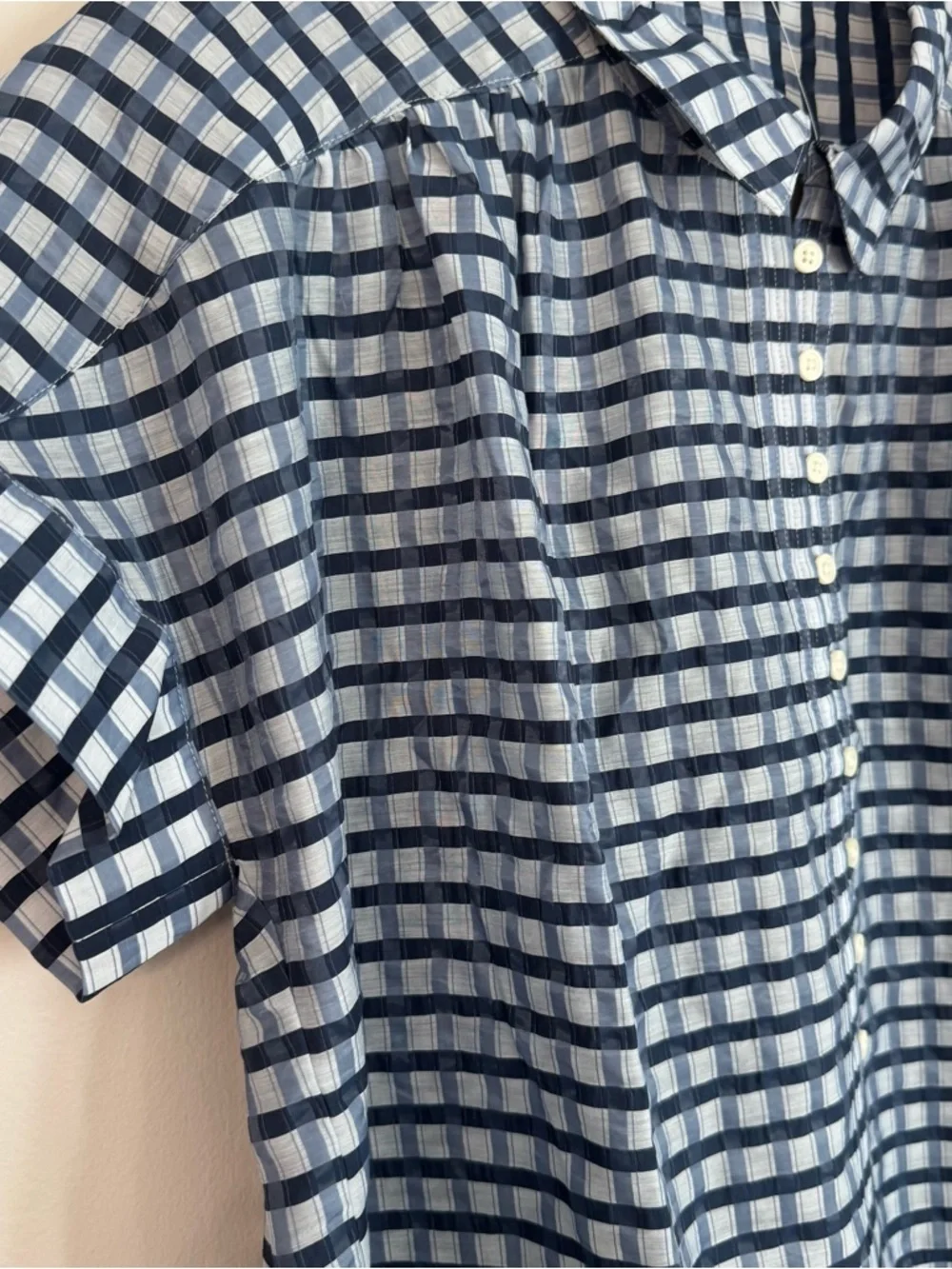 J. Crew Women’s Cap Sleeve Crinkled Tunic Beach Dress in Gingham Print Sz S NWT